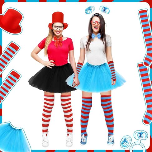 11 Pcs Tulle Tutu Costume Set Tutu Skirt for Women Red Blue Striped High Socks Headband Sleeves Gloves Set Accessories for Parties in Saudi Arabia