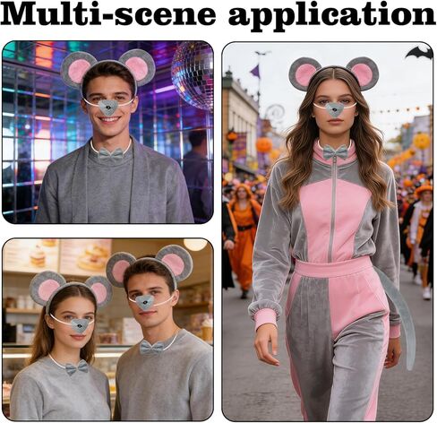 6PCS Mouse Costume Set Mouse Ears Headband Nose Bow Tie Tail and 2PC Cookie Brooches Costume for Halloween,Birthday, Christmas, Cosplay Dress Up Party Decorations in Kuwait