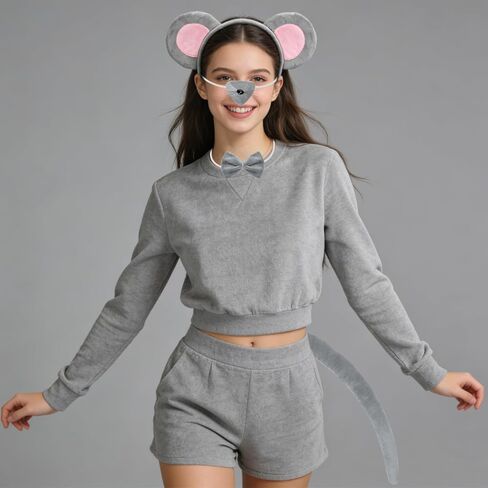 6PCS Mouse Costume Set Mouse Ears Headband Nose Bow Tie Tail and 2PC Cookie Brooches Costume for Halloween,Birthday, Christmas, Cosplay Dress Up Party Decorations in Kuwait