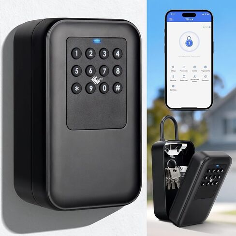 صندوق قفل المفتاح الذكي مع التحكم في تطبيق بلوتوث TTLock، لوحة مفاتيح سيليكون IP65 مقاومة للماء USB-C ومفتاح يدوي لفتح الطوارئ بسعة كبيرة للمنزل الخارجي وAirbnb in Kuwait