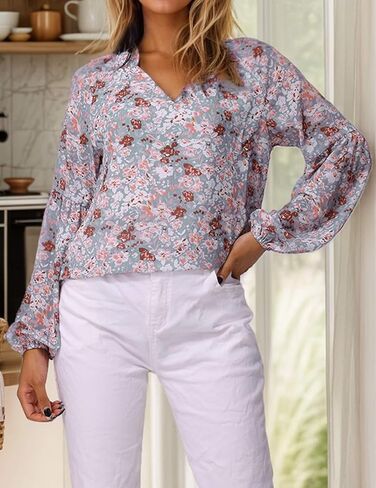Long Sleeve Blouses for Women Casual Lightweight Boho Tops Floral Print Loose Spring Shirts Multicolor XL in Kuwait