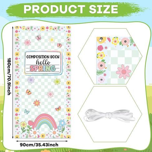Spring Composition Notebook Classroom Door Cover Green Floral Butterfly Rainbow Hanging Banner Back to School First Day of School Welcome Backdrop Wall Door Decor for Kindergarten Preschool Elementary in Saudi Arabia