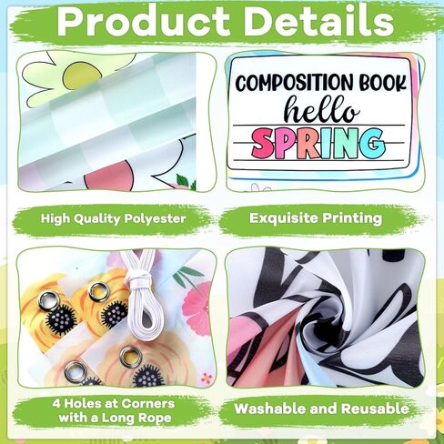 Spring Composition Notebook Classroom Door Cover Green Floral Butterfly Rainbow Hanging Banner Back to School First Day of School Welcome Backdrop Wall Door Decor for Kindergarten Preschool Elementary in Saudi Arabia