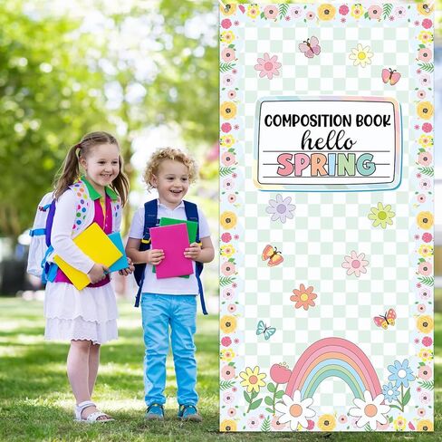 Spring Composition Notebook Classroom Door Cover Green Floral Butterfly Rainbow Hanging Banner Back to School First Day of School Welcome Backdrop Wall Door Decor for Kindergarten Preschool Elementary in Saudi Arabia