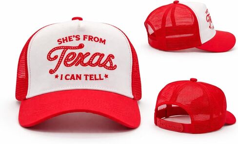 Red and White Trucker Hat with Western Text, Lone Star Texas Girl Pride, Contrast Stitching, Country Music Concert Theme Trucker Cap in Saudi Arabia