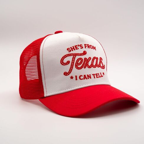 Red and White Trucker Hat with Western Text, Lone Star Texas Girl Pride, Contrast Stitching, Country Music Concert Theme Trucker Cap in Saudi Arabia