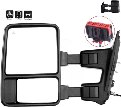 LUJUNTEC Tow Mirror Replacement fit for 2008-2016 For Ford for F250 for F350 for F450 for F550 Super Duty Truck Pickup Towing Mirror Driver Left Side Manual Adjusted No Heated Turn Signal Light in Saudi Arabia