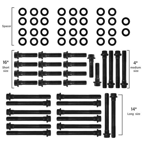 Hex Autoparts Cylinder Head Bolt Set 134-3601 Compatible with Small Block Chevy SBC 283 302 305 307 327 350 383 400, Gen III Vortec & Brodix, 34PCS Hex Head Cylinder Head Bolt Kit with Washers in Saudi Arabia