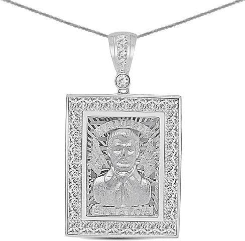 24 جرامًا من الفضة الإسترليني الأصلية المصنوعة من الذهب عيار 14 قيراطًا 2.00 قيراط. مقلد الماس Jesús Malverde Sinaloa Narco-Saint Protección Medalla الإطار سحر قلادة سلسلة مجانية الرقبة 2 بوصة in Kuwait