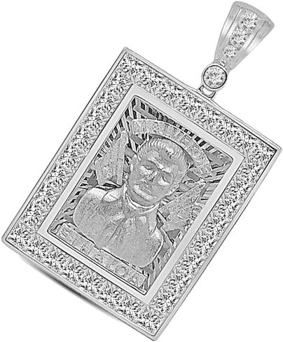 24 جرامًا من الفضة الإسترليني الأصلية المصنوعة من الذهب عيار 14 قيراطًا 2.00 قيراط. مقلد الماس Jesús Malverde Sinaloa Narco-Saint Protección Medalla الإطار سحر قلادة سلسلة مجانية الرقبة 2 بوصة in Kuwait