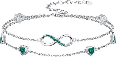 Infinity Birthstone Bracelet for Women 925 Sterling Silver Link Infinity Double Bracelet Charm Adjustable Jewelry Gifts for Women Girlfriend Her in Saudi Arabia