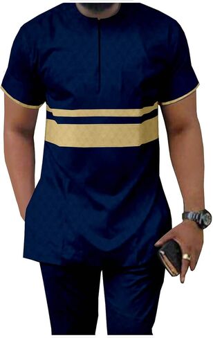 APTX African Men Clothing Dashiki Shirts and Pants 2 Piece Outfits Crop Top Attire Short Sleeve Plus Size Casual in Saudi Arabia