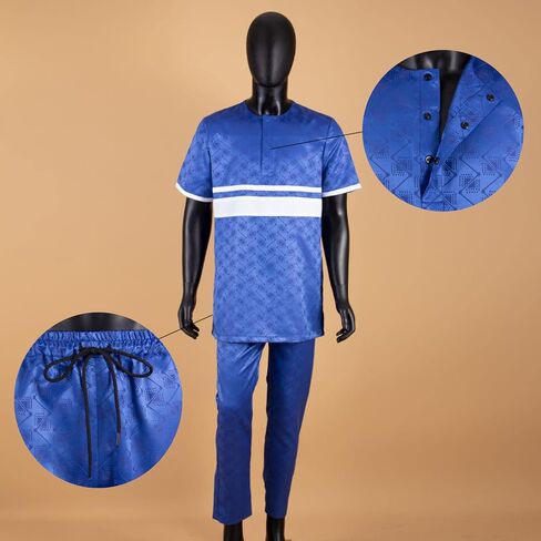 APTX الملابس الرجالية الأفريقية Dashiki القمصان والسراويل 2 قطعة وتتسابق المحاصيل ملابس علوية قصيرة الأكمام حجم كبير عادية in Kuwait