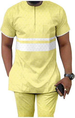 APTX الملابس الرجالية الأفريقية Dashiki القمصان والسراويل 2 قطعة وتتسابق المحاصيل ملابس علوية قصيرة الأكمام حجم كبير عادية in Kuwait
