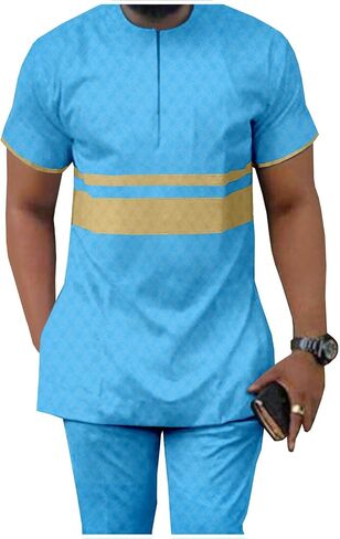 APTX الملابس الرجالية الأفريقية Dashiki القمصان والسراويل 2 قطعة وتتسابق المحاصيل ملابس علوية قصيرة الأكمام حجم كبير عادية in Kuwait
