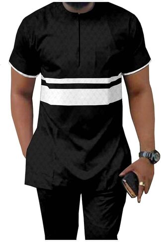 APTX الملابس الرجالية الأفريقية Dashiki القمصان والسراويل 2 قطعة وتتسابق المحاصيل ملابس علوية قصيرة الأكمام حجم كبير عادية in Kuwait