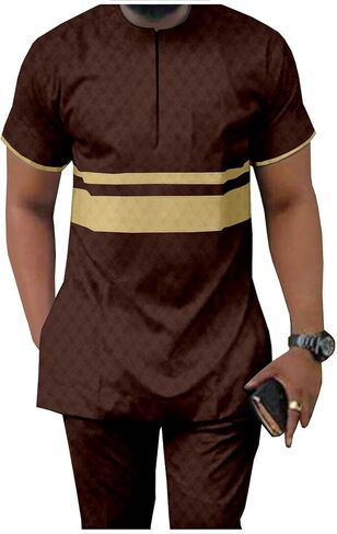APTX الملابس الرجالية الأفريقية Dashiki القمصان والسراويل 2 قطعة وتتسابق المحاصيل ملابس علوية قصيرة الأكمام حجم كبير عادية in Kuwait