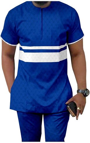 APTX الملابس الرجالية الأفريقية Dashiki القمصان والسراويل 2 قطعة وتتسابق المحاصيل ملابس علوية قصيرة الأكمام حجم كبير عادية in Kuwait