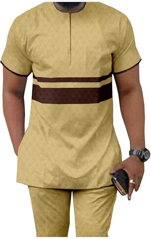 APTX الملابس الرجالية الأفريقية Dashiki القمصان والسراويل 2 قطعة وتتسابق المحاصيل ملابس علوية قصيرة الأكمام حجم كبير عادية in Kuwait