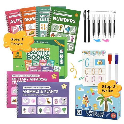 Magic Grooved Writing Practice for Kids Ages 3-8, Reusable grooved Handwriting Practice for Kids 5-7,Preschool Learning Activities Tracing WorkBooks Educational Gift in Saudi Arabia