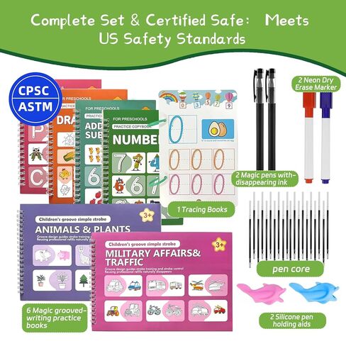 Magic Grooved Writing Practice for Kids Ages 3-8, Reusable grooved Handwriting Practice for Kids 5-7,Preschool Learning Activities Tracing WorkBooks Educational Gift in Saudi Arabia