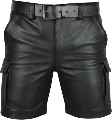 PU Leather Cargo Shorts for Mens Outdoor Hiking Shorts Stretch Casual Straight Leg Short Pants with Multi Pockets in Saudi Arabia