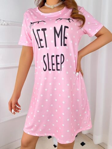 Nightgowns for Women Short Sleeve Print Shirt with Crew Neck Sleepwear Soft Long Sleepshirts Summer Lounge Sleep Dress in Saudi Arabia