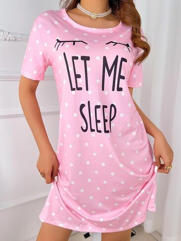 Nightgowns for Women Short Sleeve Print Shirt with Crew Neck Sleepwear Soft Long Sleepshirts Summer Lounge Sleep Dress in Saudi Arabia