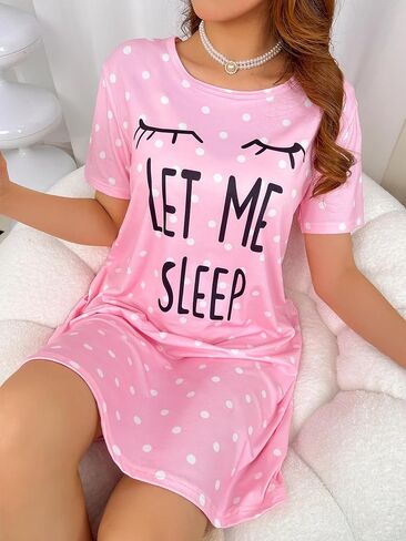 Nightgowns for Women Short Sleeve Print Shirt with Crew Neck Sleepwear Soft Long Sleepshirts Summer Lounge Sleep Dress in Saudi Arabia