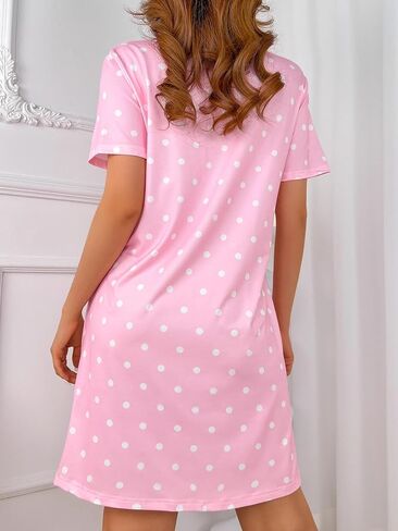 Nightgowns for Women Short Sleeve Print Shirt with Crew Neck Sleepwear Soft Long Sleepshirts Summer Lounge Sleep Dress in Saudi Arabia