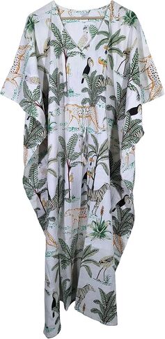 Animal Print Dress Sleepwear 100% Cotton Ethnic Maxi Beach cover up nightwear Caftan Dress in Kuwait