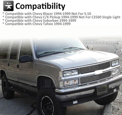 Front Billet Grille Grill Fits 1994-1999 Chevy Blazer C/K Pickup Suburban Tahoe Mirror Polished Billet Main Upper Billet Grille 95 96 97 98 Grille inserts in Saudi Arabia