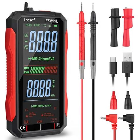 USB Rechargeable Digital Multimeter 6000 Counts Large Color Screen & Backlight FS899L Smart Auto Ranging Multimeter True RMS Digital Voltmeter Multi Meter Digital Tester for Automotive Home in Kuwait