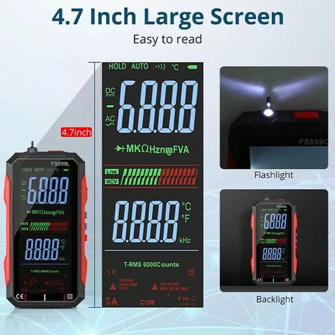 USB Rechargeable Digital Multimeter 6000 Counts Large Color Screen & Backlight FS899L Smart Auto Ranging Multimeter True RMS Digital Voltmeter Multi Meter Digital Tester for Automotive Home in Kuwait