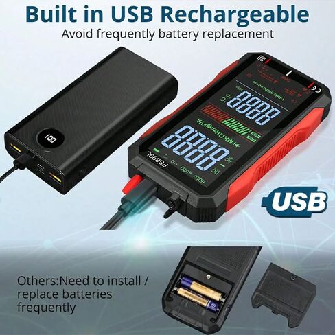 USB Rechargeable Digital Multimeter 6000 Counts Large Color Screen & Backlight FS899L Smart Auto Ranging Multimeter True RMS Digital Voltmeter Multi Meter Digital Tester for Automotive Home in Kuwait