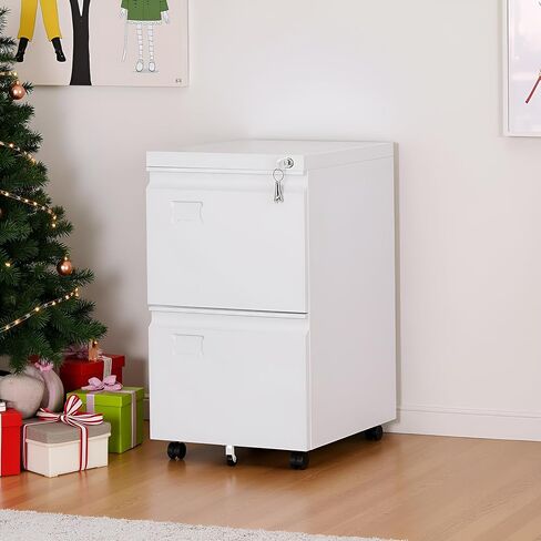 خزانة ملفات متنقلة ذات درجين من SUXXAN، خزانة معدنية أسفل المكتب مع قفل، للمكتب والمنزل، حجم قانوني/خطاب، عرض 14.57 بوصة × عمق 17.36 بوصة × ارتفاع 25.79 بوصة، يلزم التجميع (أبيض) in Kuwait