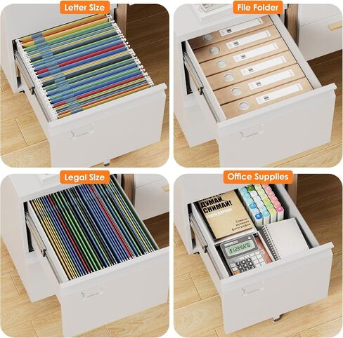 خزانة ملفات متنقلة ذات درجين من SUXXAN، خزانة معدنية أسفل المكتب مع قفل، للمكتب والمنزل، حجم قانوني/خطاب، عرض 14.57 بوصة × عمق 17.36 بوصة × ارتفاع 25.79 بوصة، يلزم التجميع (أبيض) in Kuwait