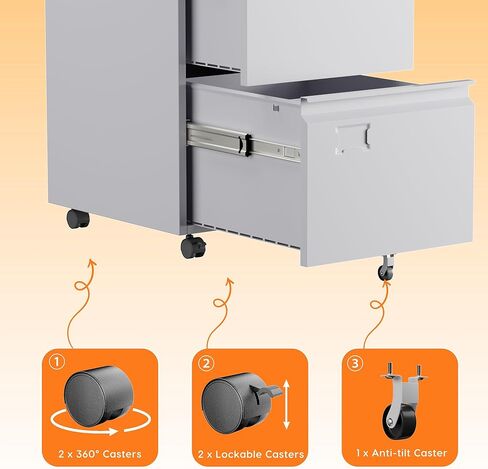 خزانة ملفات متنقلة ذات درجين من SUXXAN، خزانة معدنية أسفل المكتب مع قفل، للمكتب والمنزل، حجم قانوني/خطاب، عرض 14.57 بوصة × عمق 17.36 بوصة × ارتفاع 25.79 بوصة، يلزم التجميع (أبيض) in Kuwait