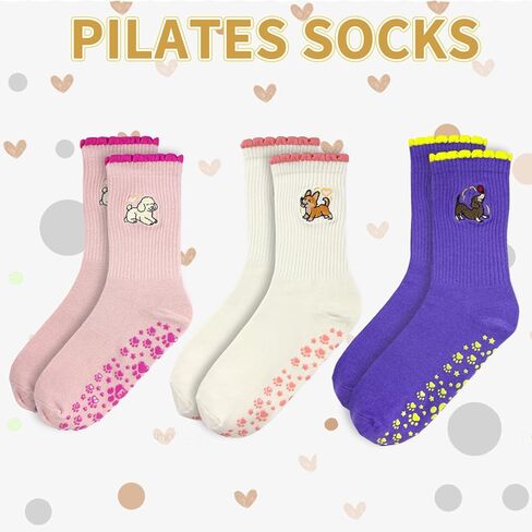 Pilates Grip Ankle Socks for Women – Cute Puppy Embroidered Yoga Socks, Non Slip Barre Grip Socks in Saudi Arabia