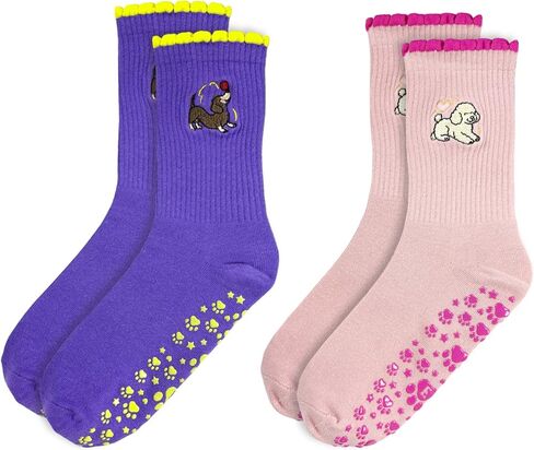 Pilates Grip Ankle Socks for Women – Cute Puppy Embroidered Yoga Socks, Non Slip Barre Grip Socks in Saudi Arabia
