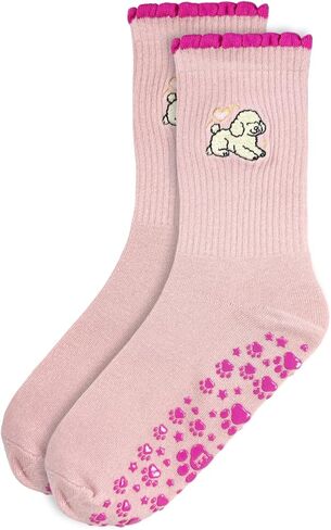 Pilates Grip Ankle Socks for Women – Cute Puppy Embroidered Yoga Socks, Non Slip Barre Grip Socks in Saudi Arabia