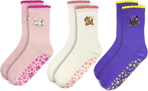 Pilates Grip Ankle Socks for Women – Cute Puppy Embroidered Yoga Socks, Non Slip Barre Grip Socks in Saudi Arabia