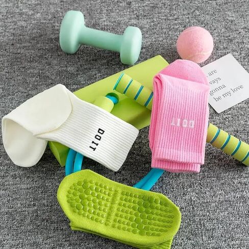 Pilates Grip Socks for Women – Non Slip Yoga & Barre Crew Socks with Grippers, Sticky Hospital Socks, 3 Pairs Multi Color Pack in Saudi Arabia