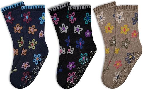 3 أزواج من الجوارب اللطيفة للبيلاتيس للنساء، نمط زهور، جوارب غير قابلة للانزلاق لليوجا، باري، حافي القدمين in Kuwait