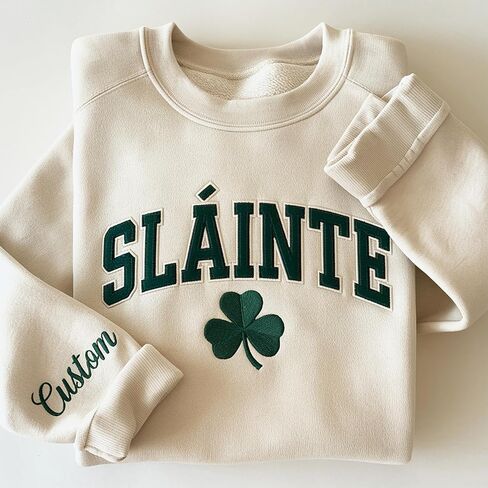 سويت شيرت Slainte مطرز حسب الطلب، هوديي وقميص، رقبة دائرية أيرلندية مخصصة، سترة وقميص شامروك، رقبة دائرية من St Pattys، سترة Lucky Shamrock، عيد القديس باتريك in Saudi Arabia