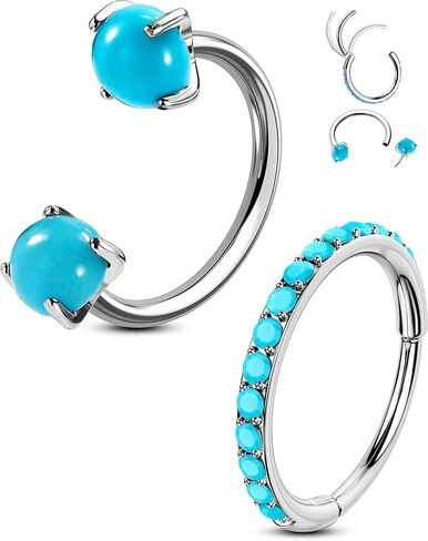 OUFER Hypoallergenic Turquoise Nose Rings Hoops made of 316L Surgical Steel, 20G Threadless Nose Piercing Jewelry, 2PCS Hinged Septum Rings, Lip Helix Daith Tragus Piercing Jewelry for Women-6,7,8mm in Saudi Arabia
