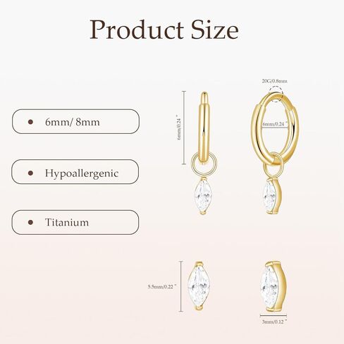 Limerencia G23 التيتانيوم الفرس الأطواق روك ثقب المجوهرات للنساء، هيبوالرجينيك 6mm 8mm 20G تتدلى Huggie هوب الغضروف محارة الحلزون هوب الأقراط in Kuwait