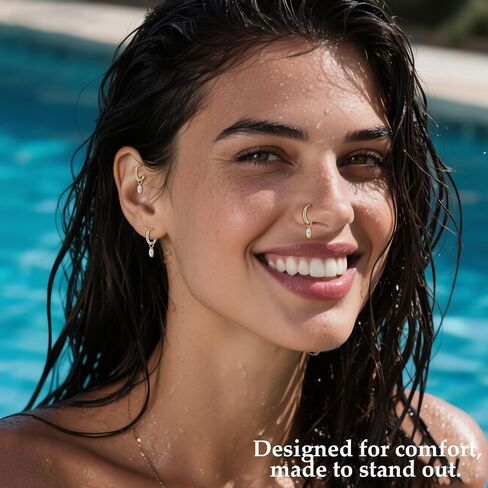 Limerencia G23 التيتانيوم الفرس الأطواق روك ثقب المجوهرات للنساء، هيبوالرجينيك 6mm 8mm 20G تتدلى Huggie هوب الغضروف محارة الحلزون هوب الأقراط in Kuwait