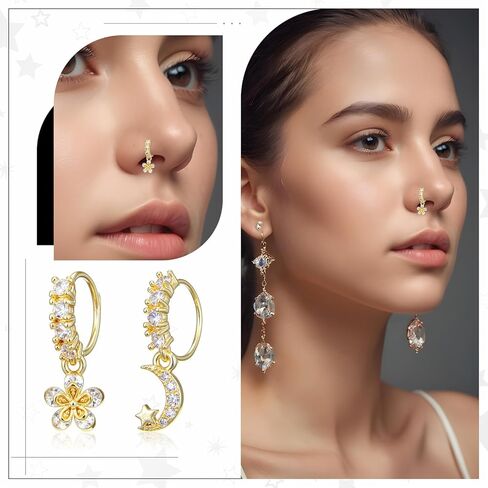 10 قطع 20 جرام حلقات الأنف المتدلية الأطواق على شكل حرف L ترصيع الأنف النحاس تشيكوسلوفاكيا زهرة نجمة فراشة القلب المتدلي ثقب الأنف لطيف الهندي ثقب المجوهرات للنساء in Kuwait