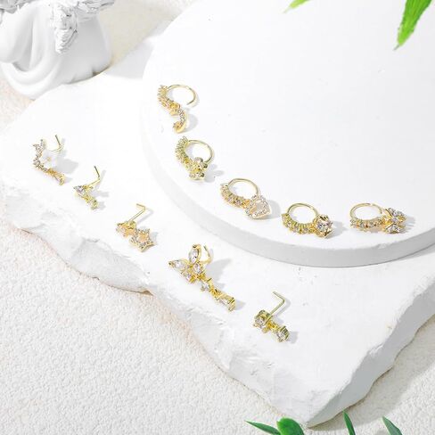 10 قطع 20 جرام حلقات الأنف المتدلية الأطواق على شكل حرف L ترصيع الأنف النحاس تشيكوسلوفاكيا زهرة نجمة فراشة القلب المتدلي ثقب الأنف لطيف الهندي ثقب المجوهرات للنساء in Kuwait